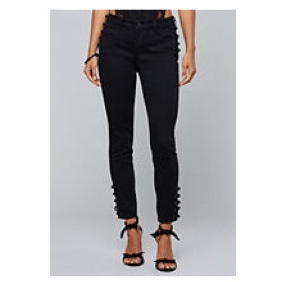 NWT BEBE cropped skinny jeans laced at hips and ankles jet black size 32 - Picture 1 of 9